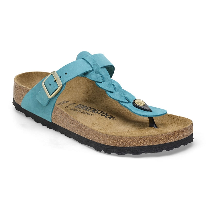 Birkenstock chaussures birkenstock gizeh cuir baided biscay bay bleu